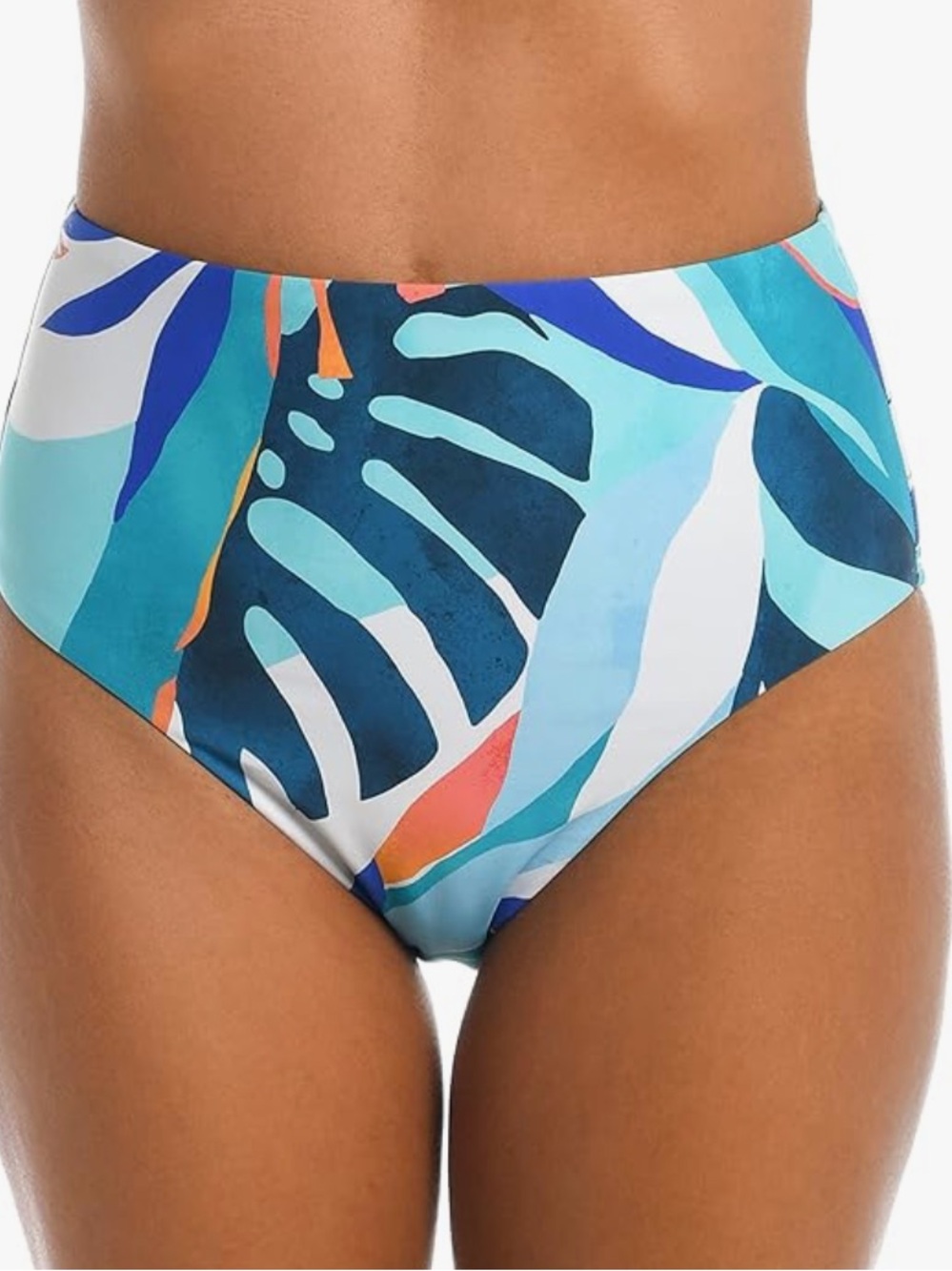 La Blanca V-Front High Waist Bikini Bottom - Tropical Blue Print Size 8